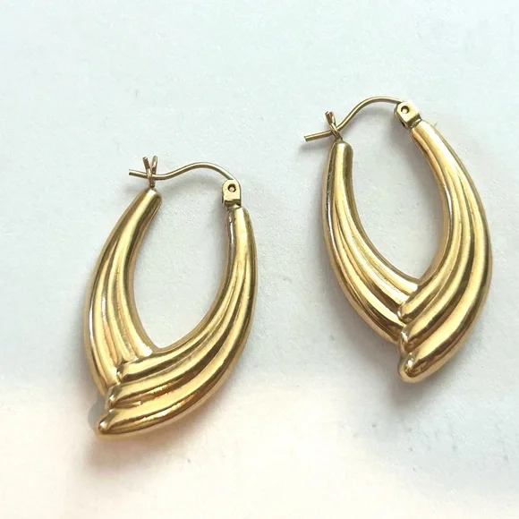 Vintage 14k Yellow Gold Half Twist Hoop Hinge Back Earrings 2.83 G 1.3